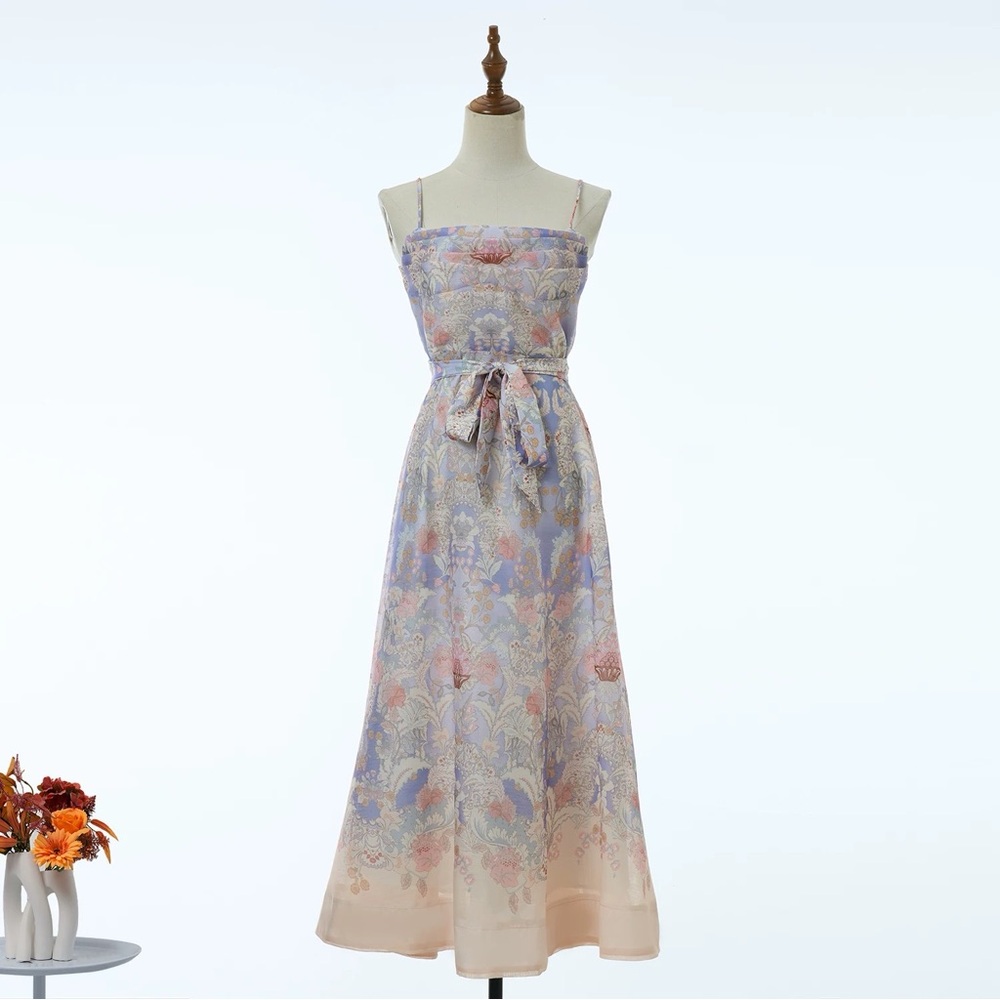 Designer-Style Rebellion Blue Floral Print Strap Midi Dress
